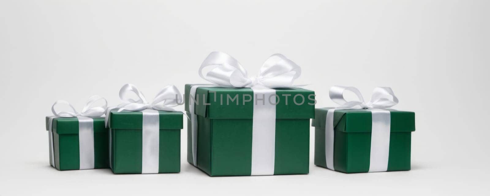 Green Gift Boxes with White Ribbons by nkotlyar