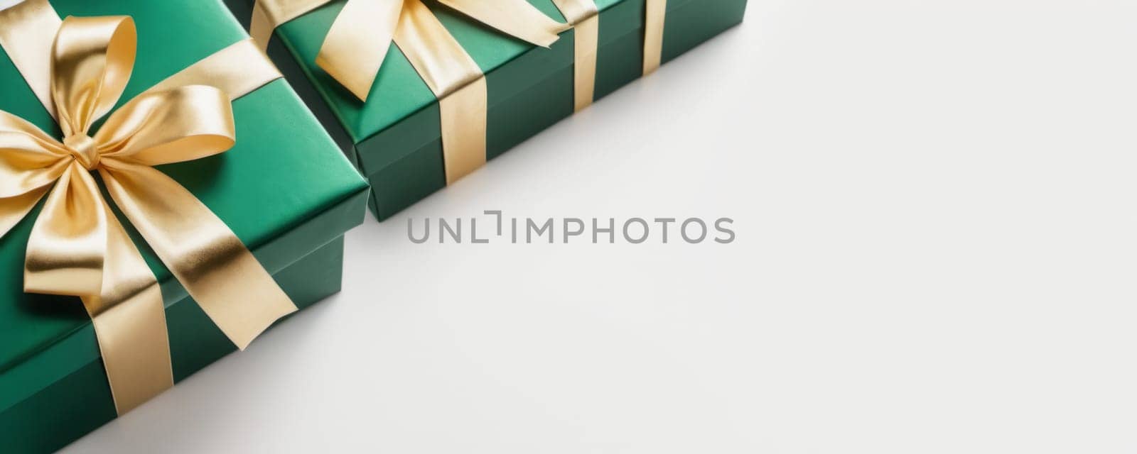 Elegant Green Gift Boxes with golden ribbons by nkotlyar