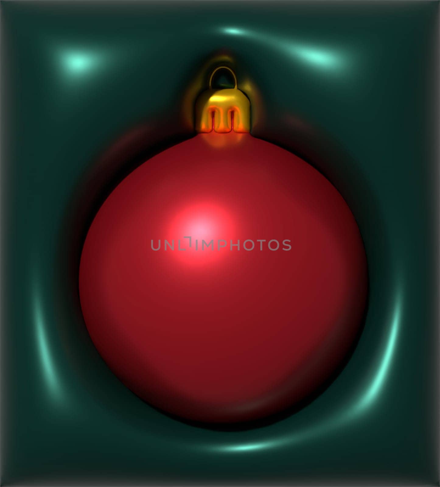 New Year's decor red ball on a green background, 3D rendering illustration