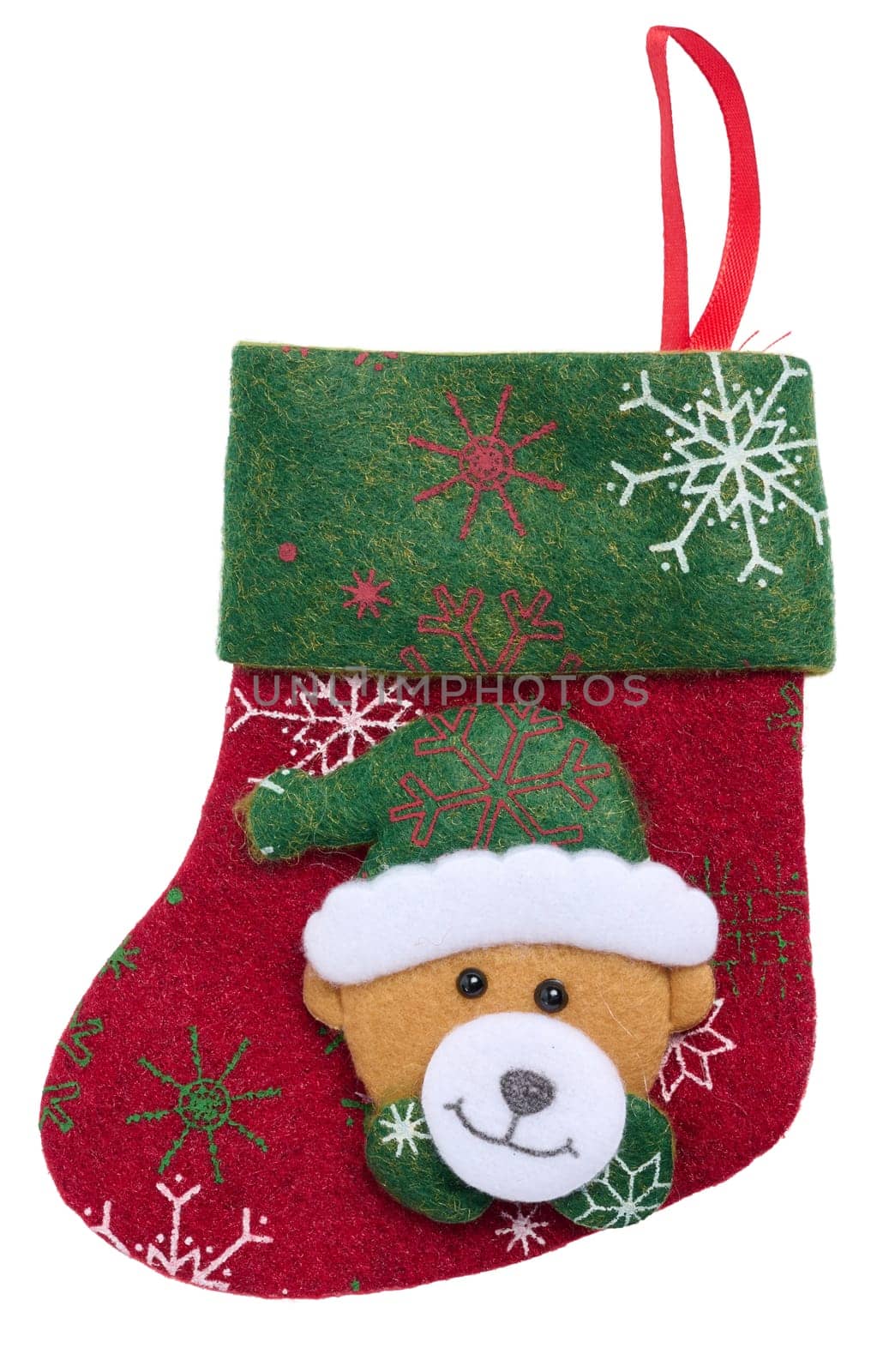 Red felt Christmas sock with applique  by ndanko