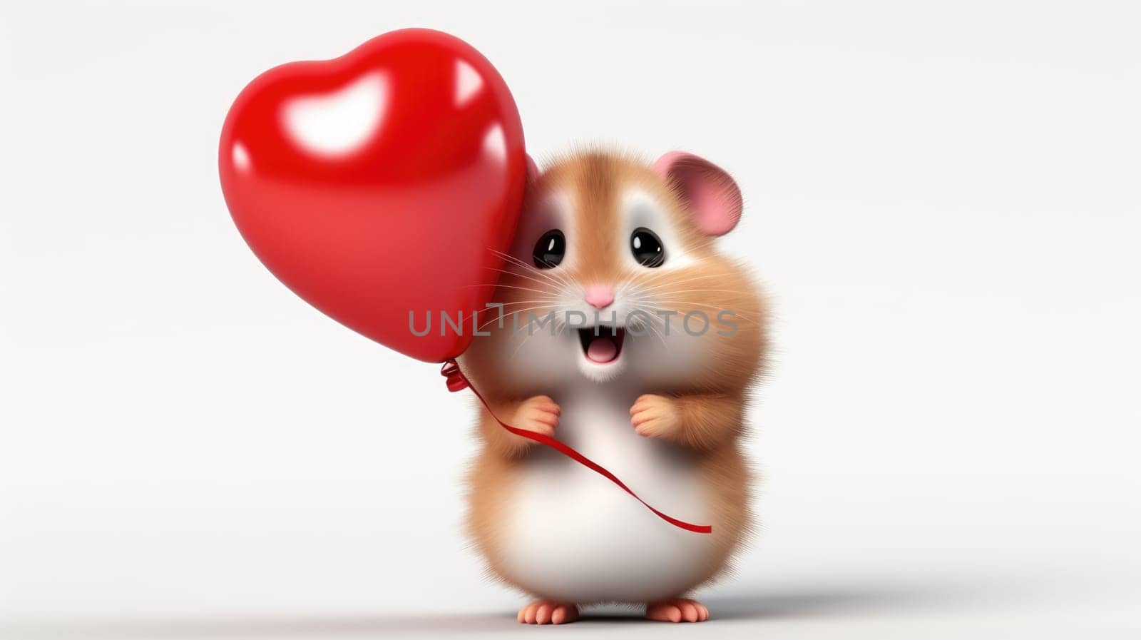 Cute hamster with heart balloon on white background. Love from hamster. Valentine's Day. by JuliaDorian