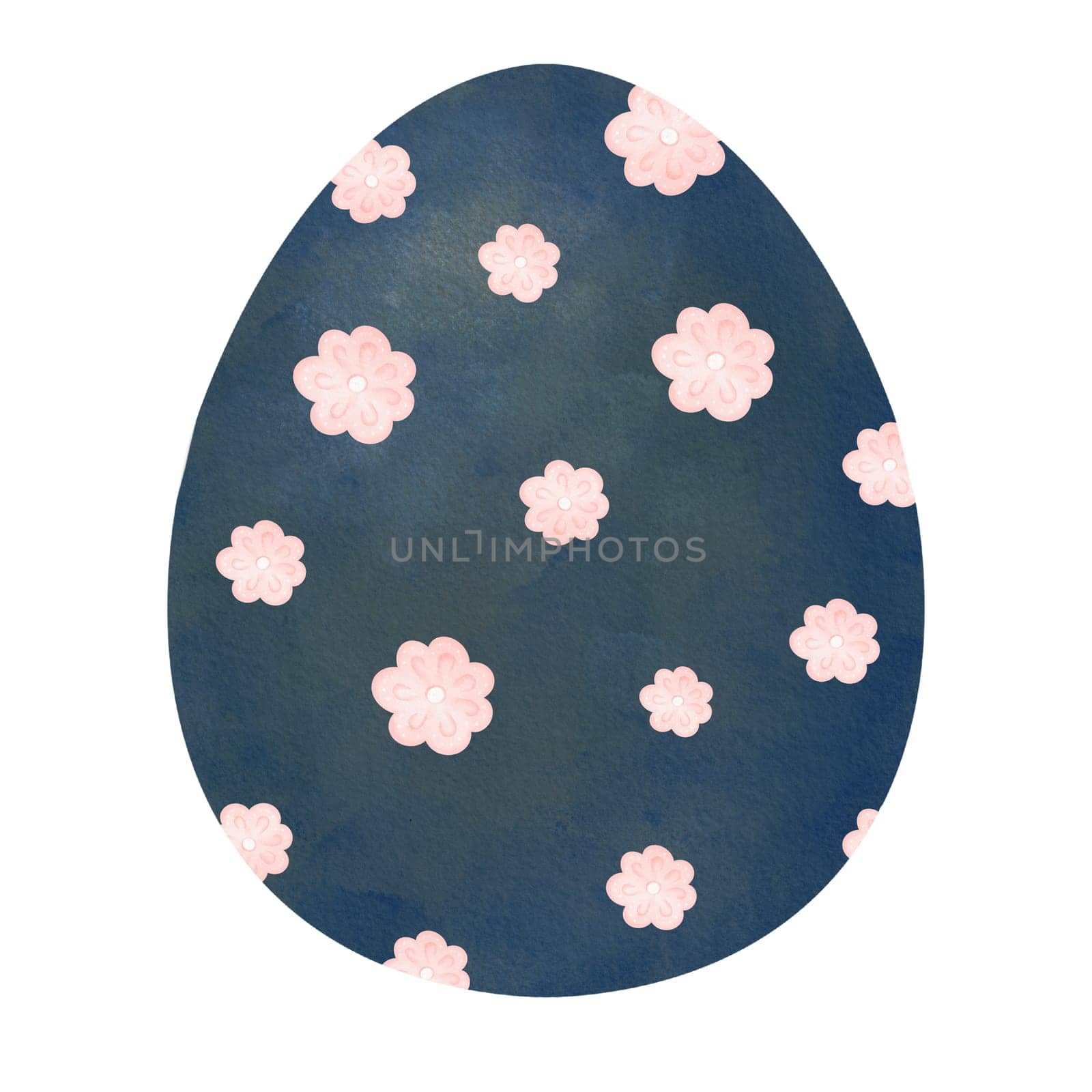 Easter-themed dark egg adorned with pink spring flowers. Watercolor illustration capturing the elegant and festive essence. for adding a seasonal charm to textiles, posters, invitations, and more by Art_Mari_Ka