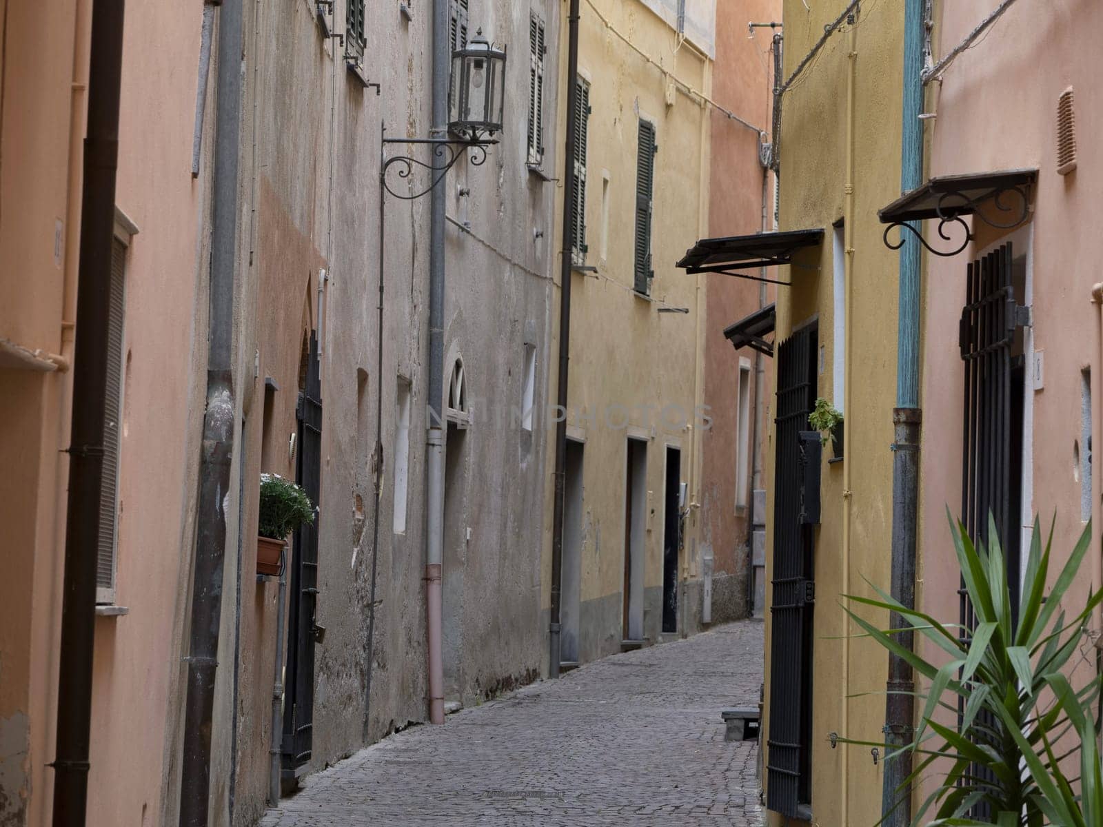 narrow streets of Old noli medieval village liguria italy