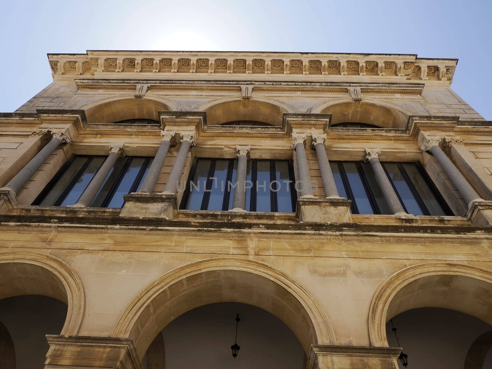 Theater ortigia syracuse old buildings street view on sunny day Sicily, Italy