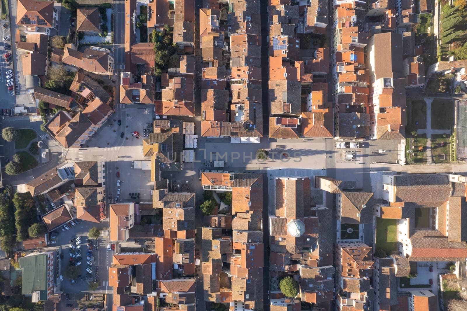 Aerial photographic documentation of the historic city of Pietrasanta Tuscany Italy 