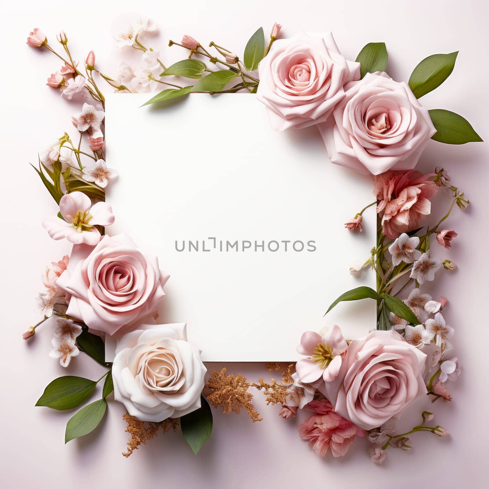 Frame of roses, set of roses and flowers floral wreath or picture invitation greeting card mockup by NataliPopova