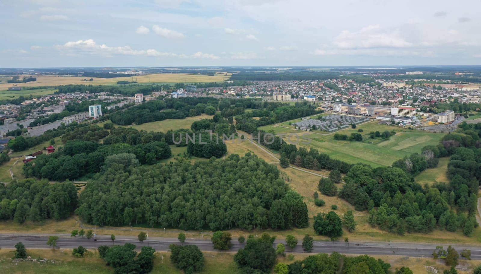 Photo from drone air urban transport automobile ring. City transportation road life concept.