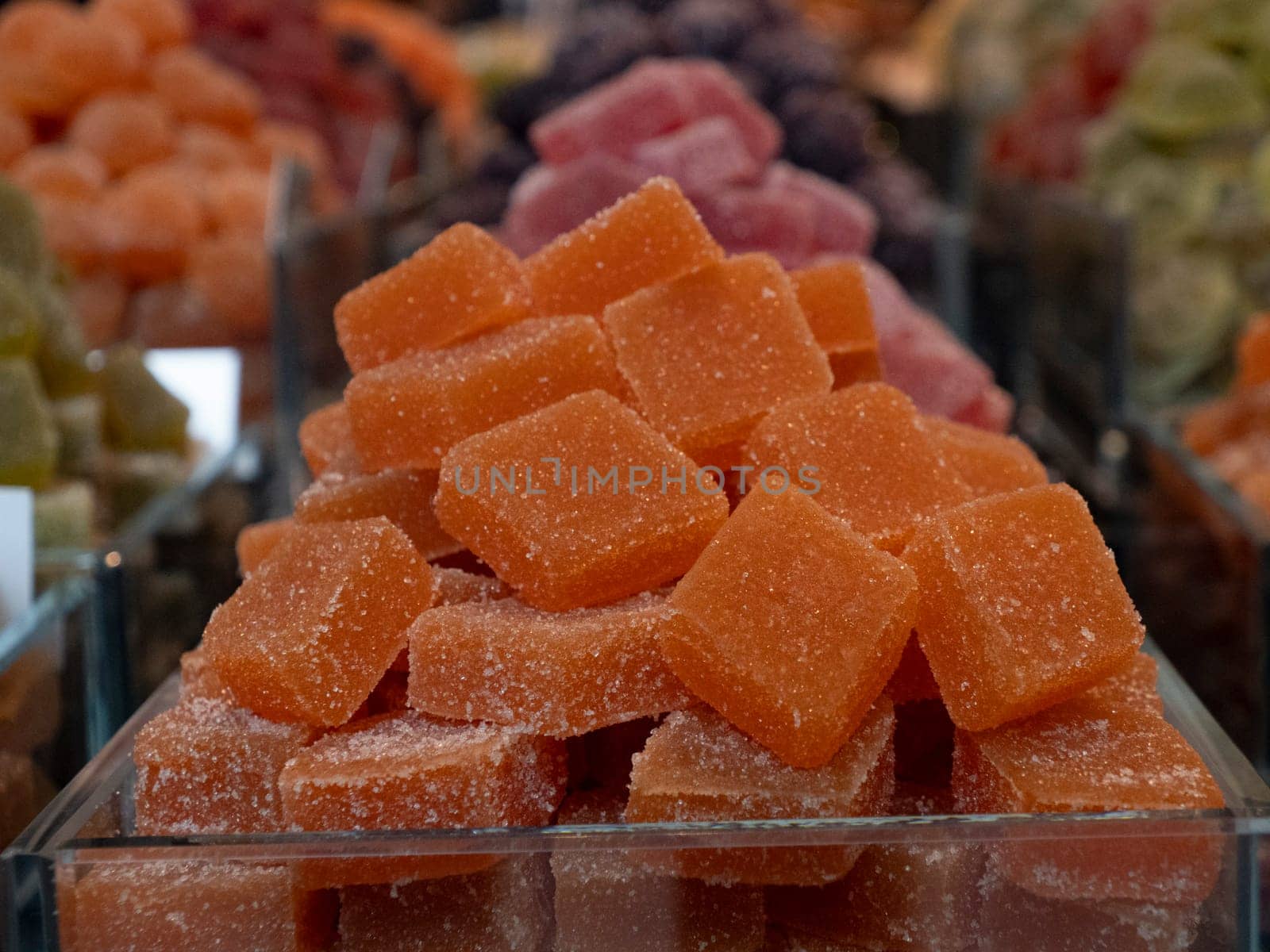 Jellies boqueria barcelona fruit seafood meat ham food market by AndreaIzzotti