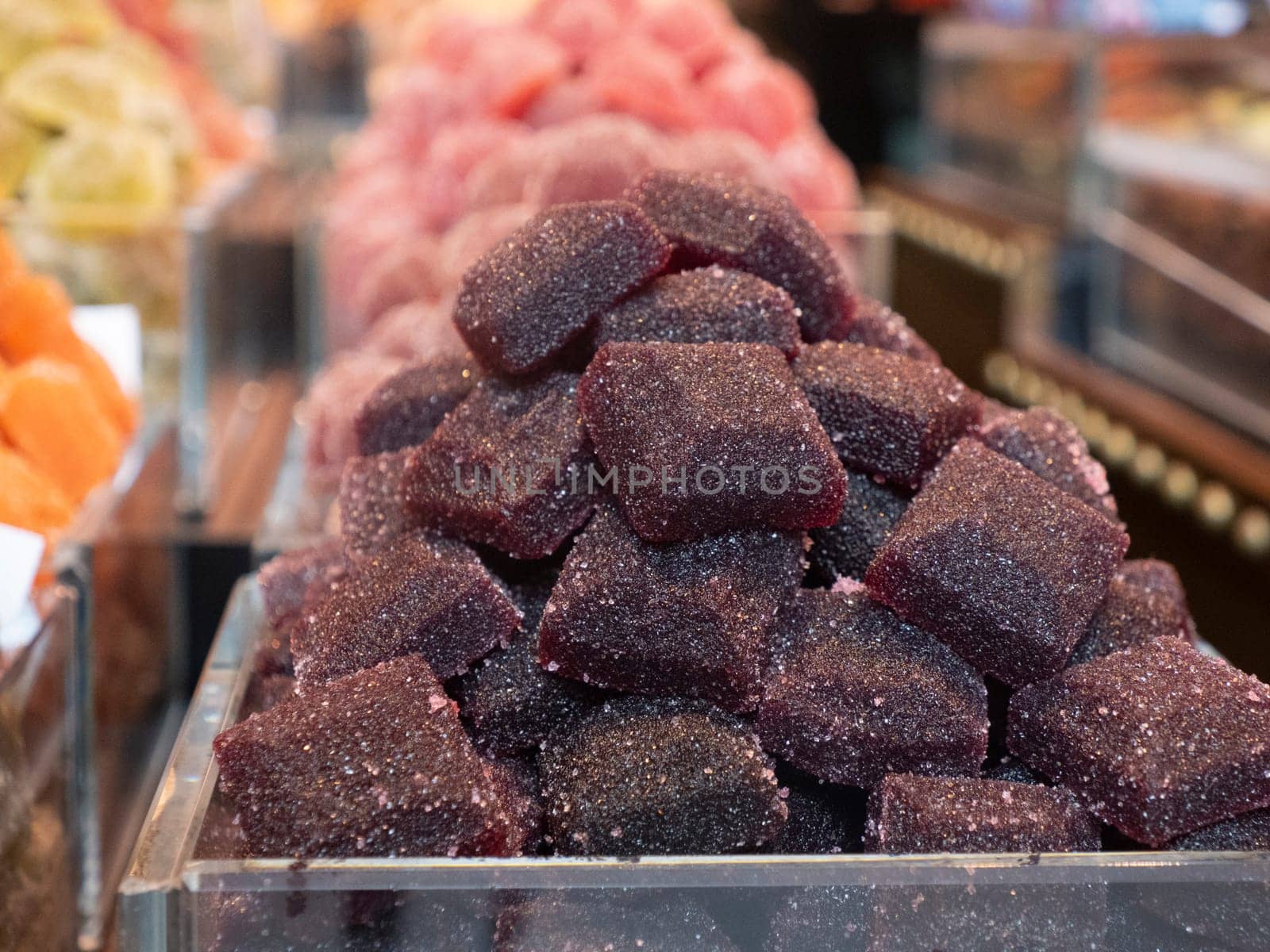 Jellies boqueria barcelona fruit seafood meat ham food market by AndreaIzzotti