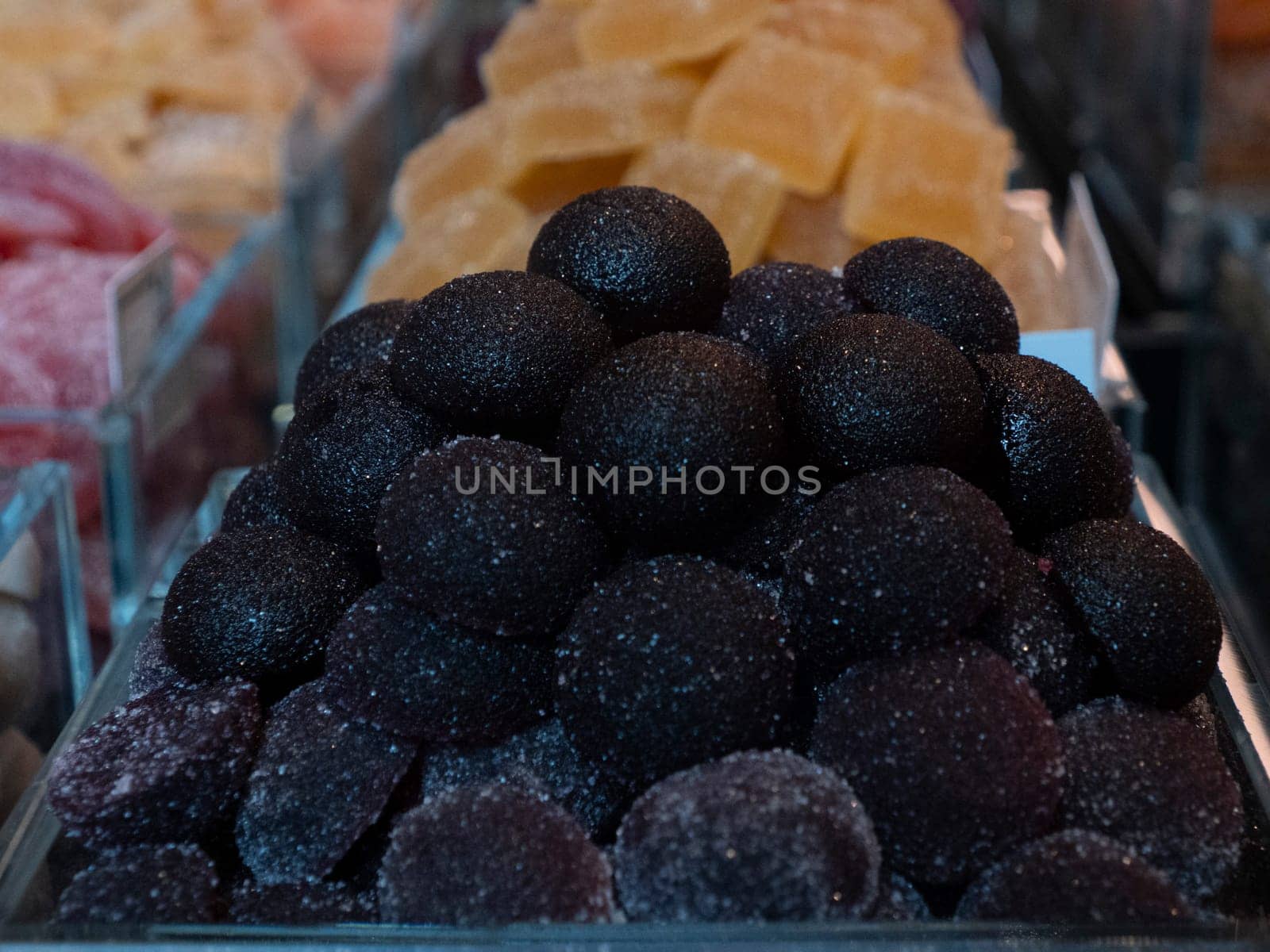 Jellies boqueria barcelona fruit seafood meat ham food market by AndreaIzzotti