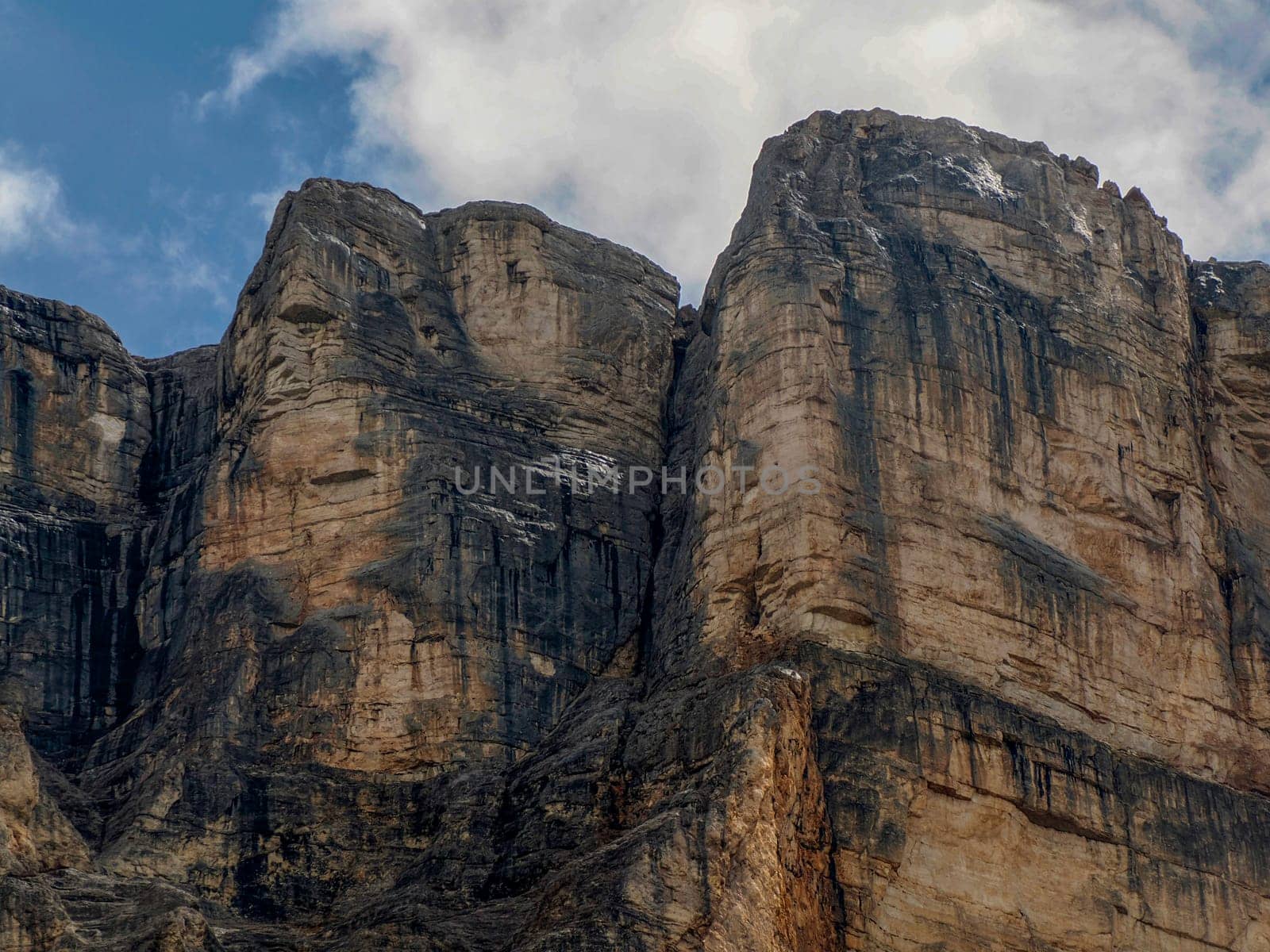 detail of rock of the monte croce cross mountain in dolomites badia valley panorama landscape