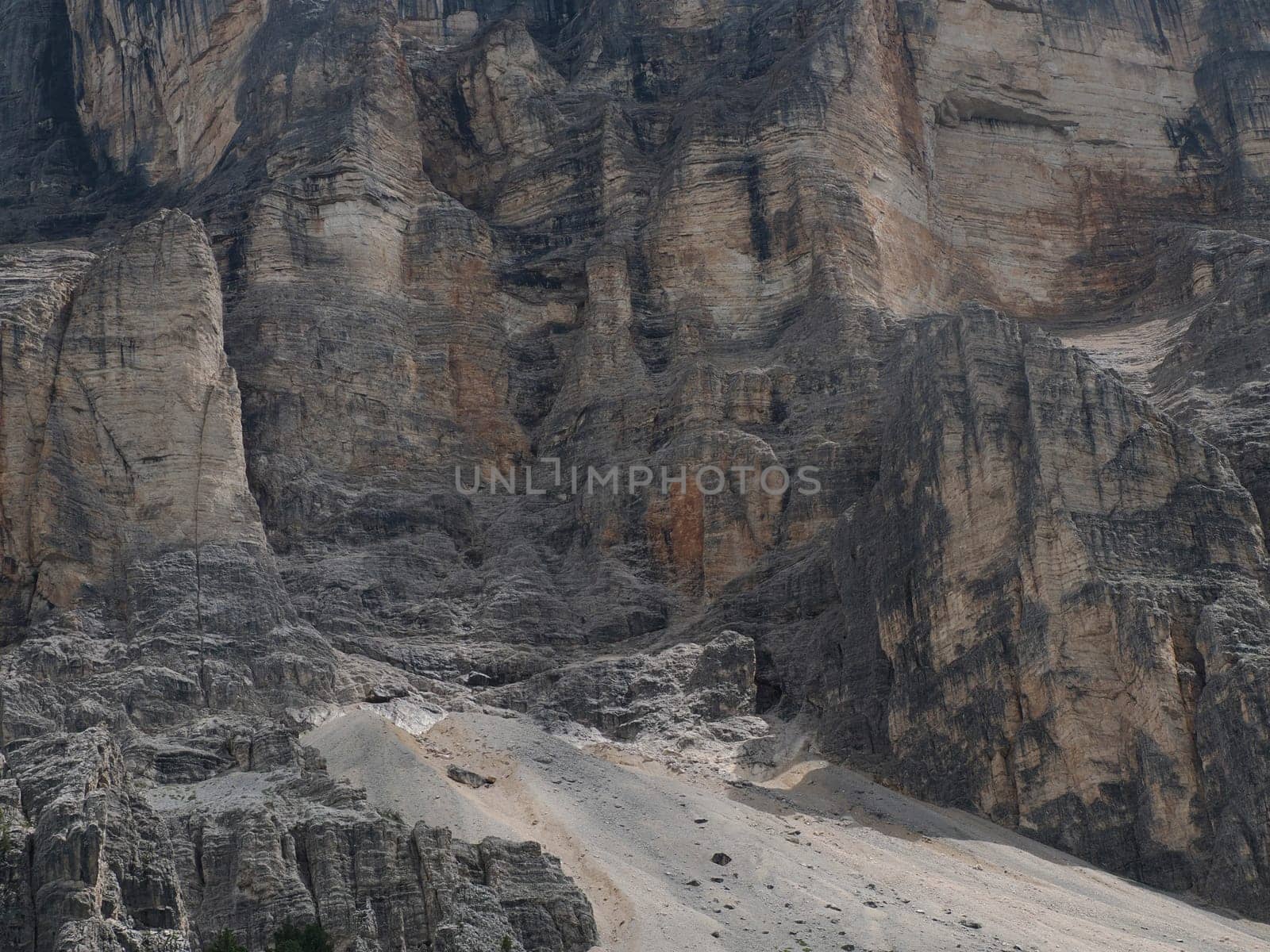 detail of rock of the monte croce cross mountain in dolomites badia valley panorama landscape