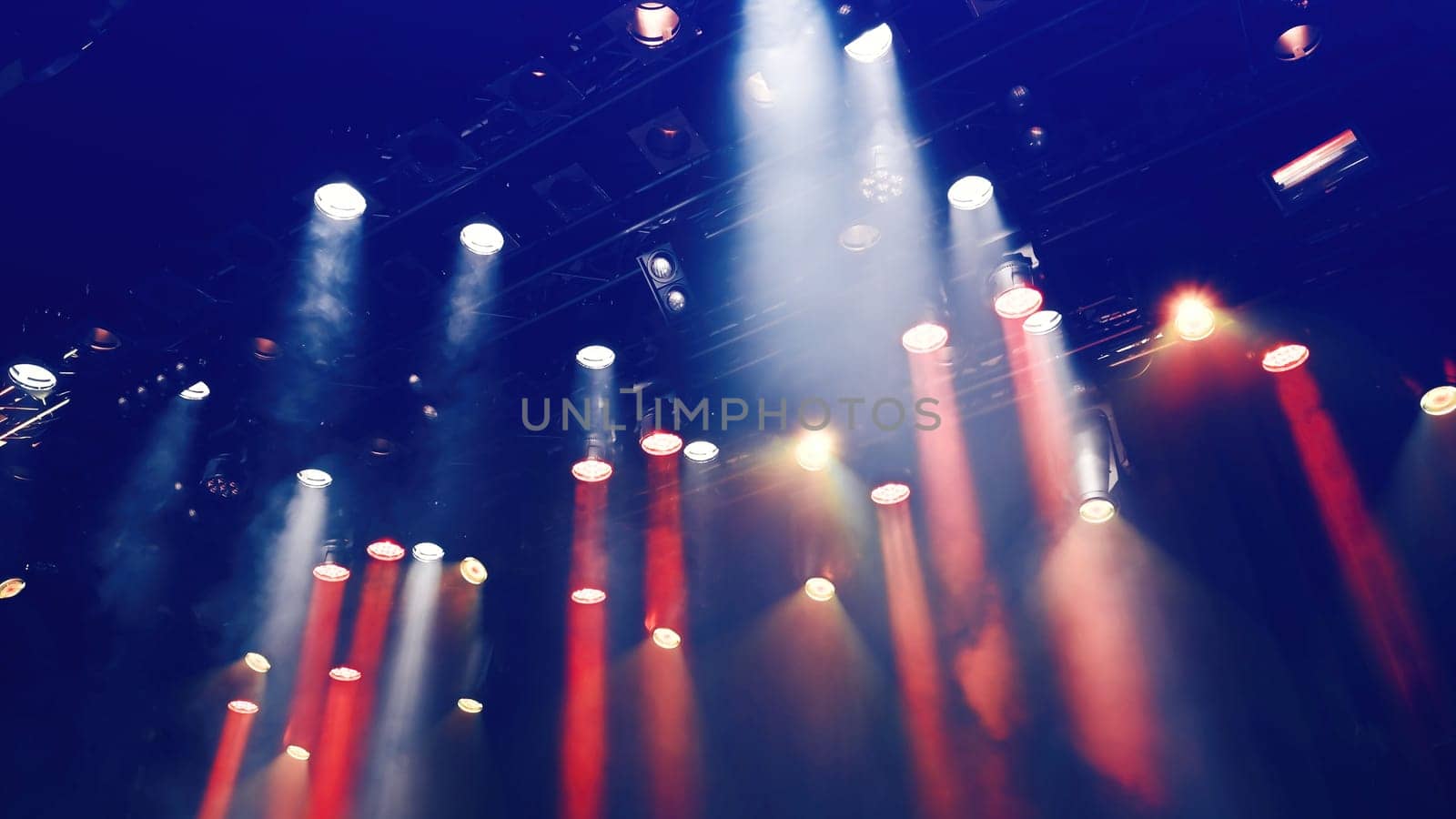ceiling spotlights lights musical concert stage with a stage mist by GekaSkr