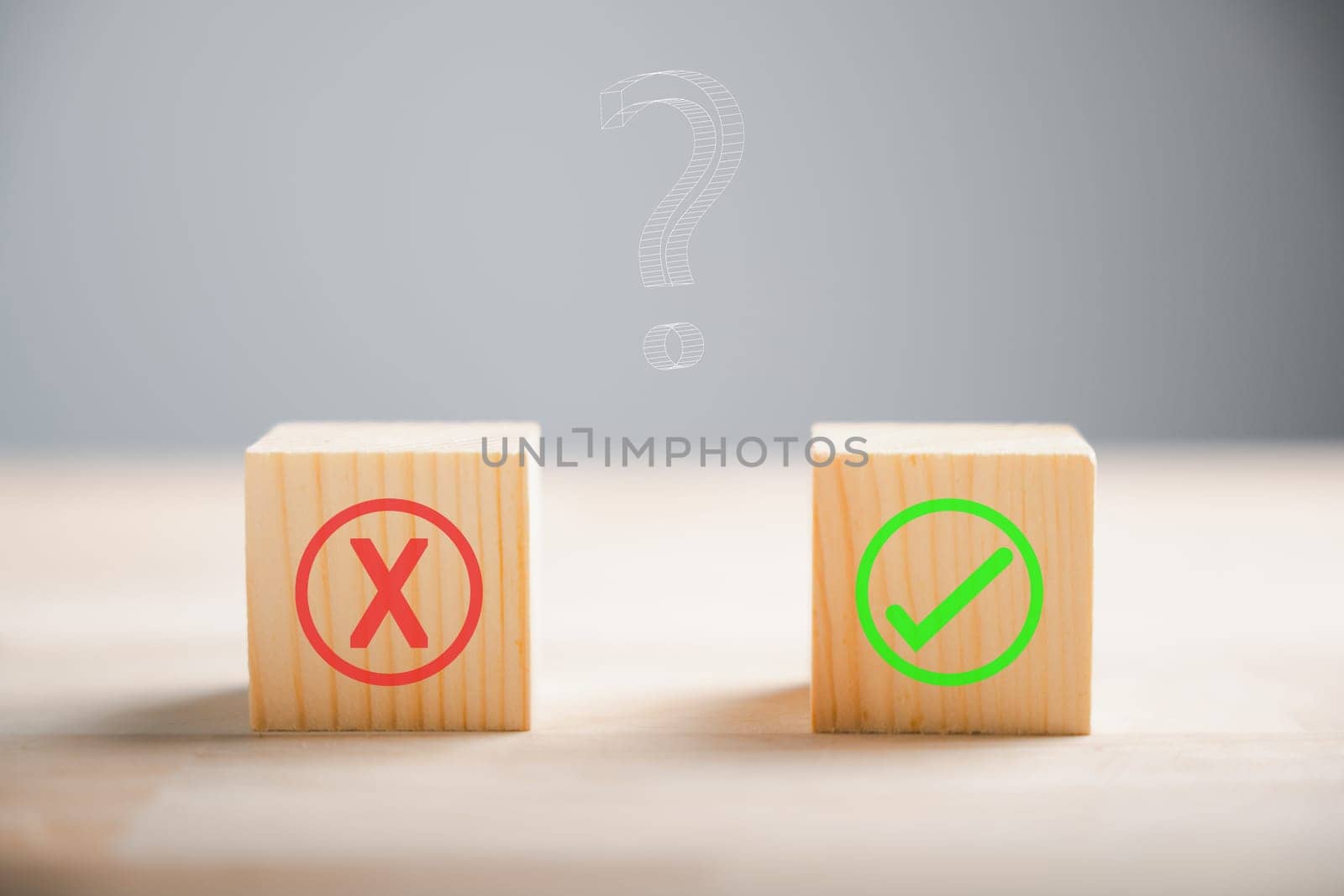 Wooden blocks illustrate the yes or no choice concept portraying business and lifestyle ideas. Decision-making process highlighted. Think With Yes Or No Choice.