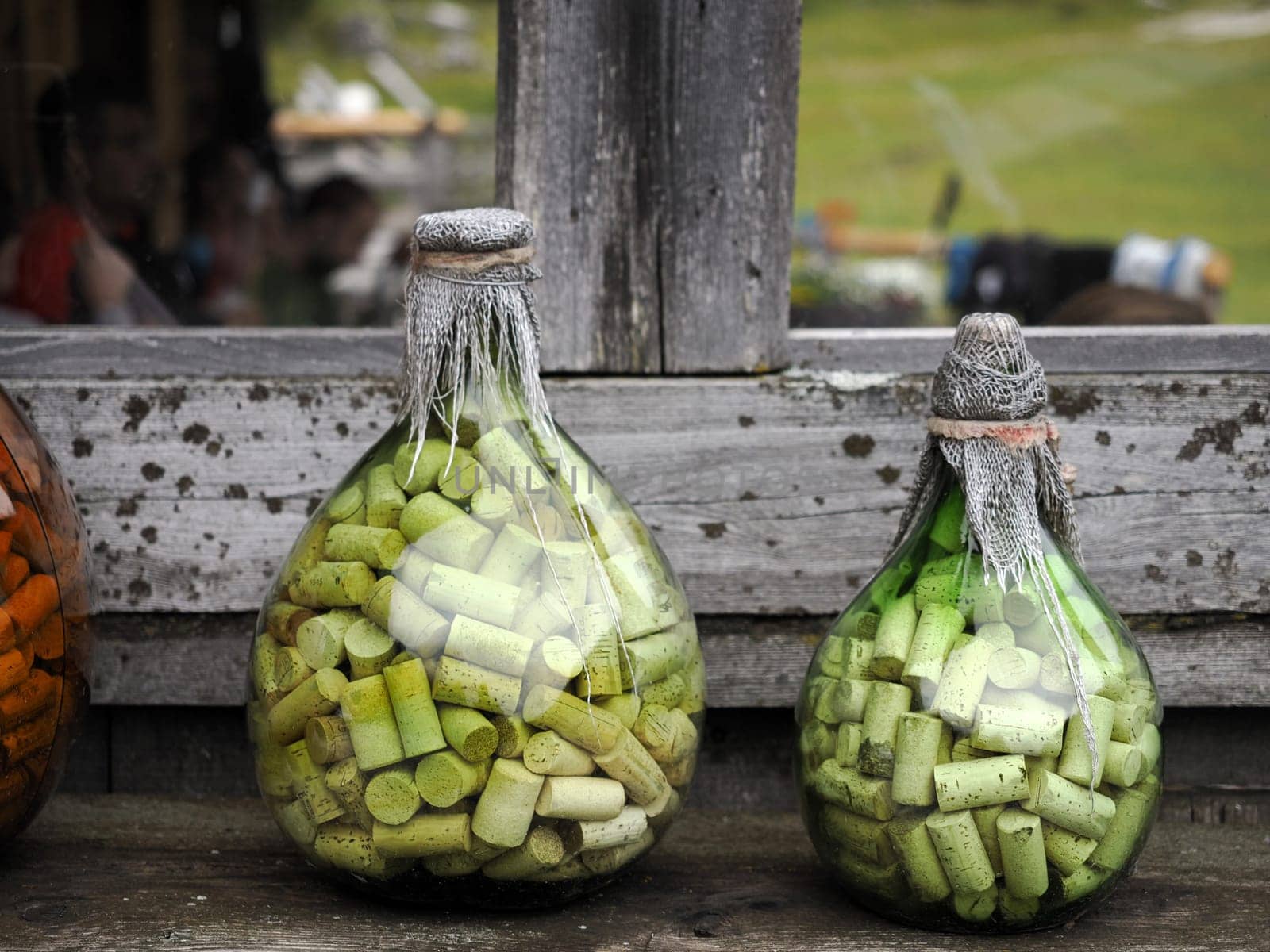 many wine bottle cork inside glass jar detail