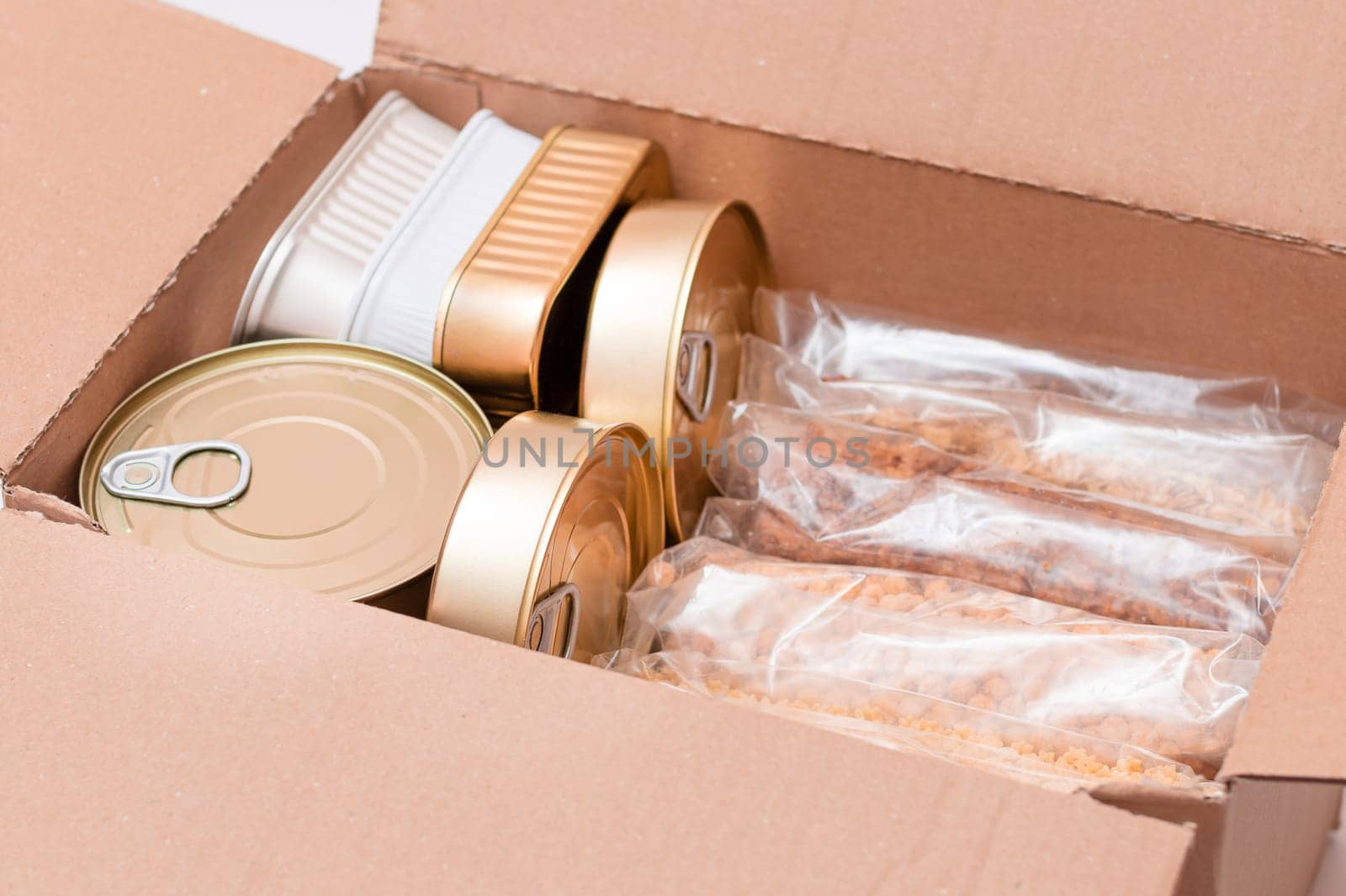 Carton Box with Canned Food, Cereals and Grocery - Donation Box or Food Reserves by InfinitumProdux