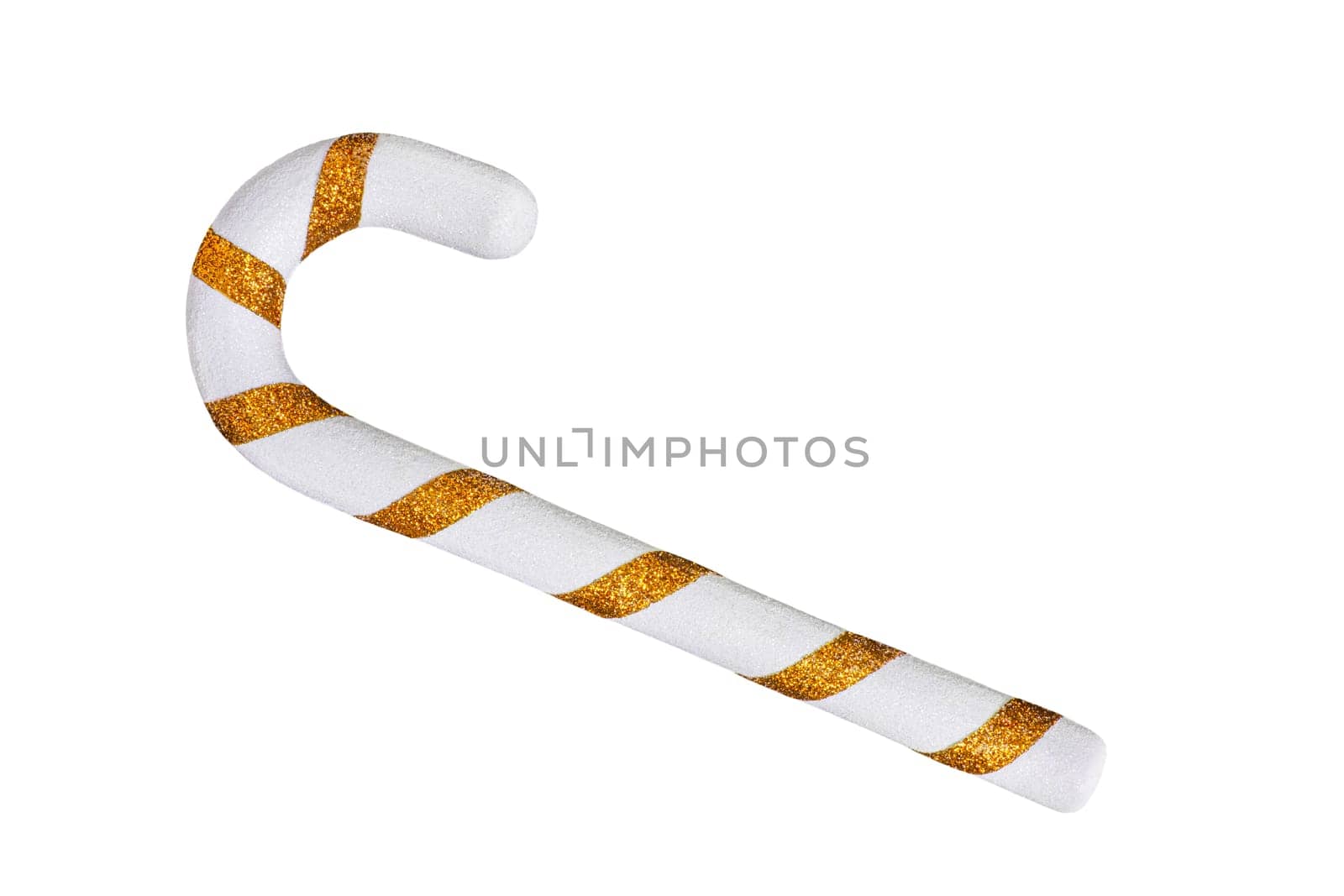 Christmas artificial gold candy cane isolated on white background