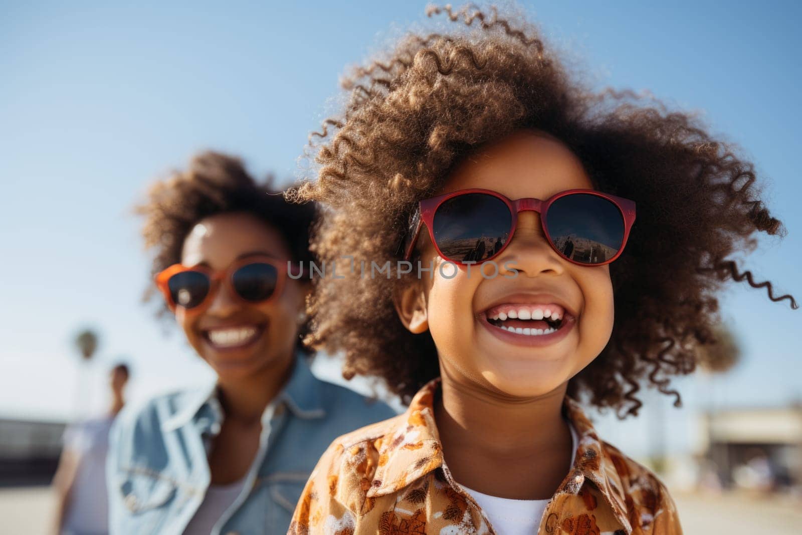 Smiling young mother and beautiful daughter having fun . Portrait of happy mother giving a piggyback ride to cute little girl outdoors. AI Generated