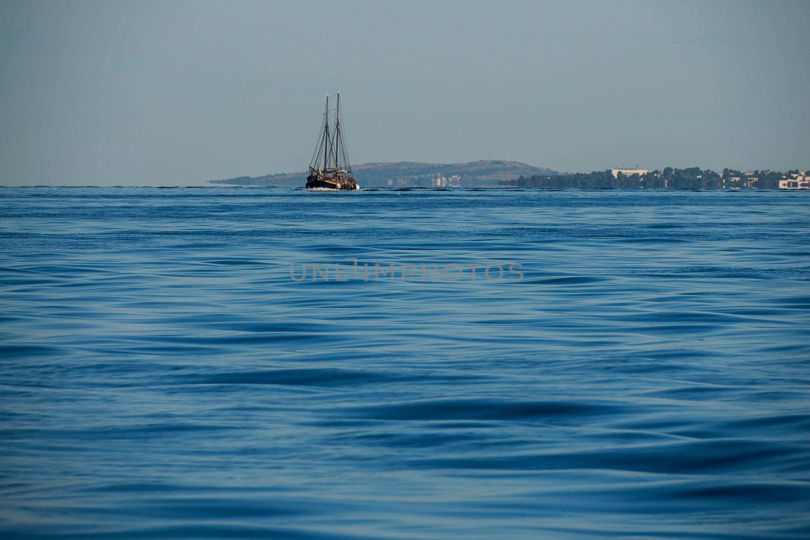 Ugljan island in front of Zadar - Archipelago - Islands of the Kornati archipelago panorama landscape of national park in Croatia view from the sea boat by AndreaIzzotti