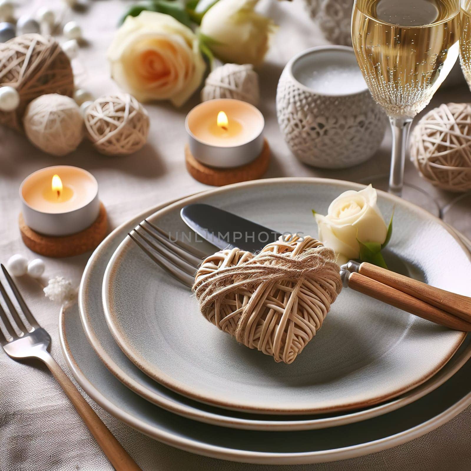 Beautifully set table for a romantic dinner by gordiza