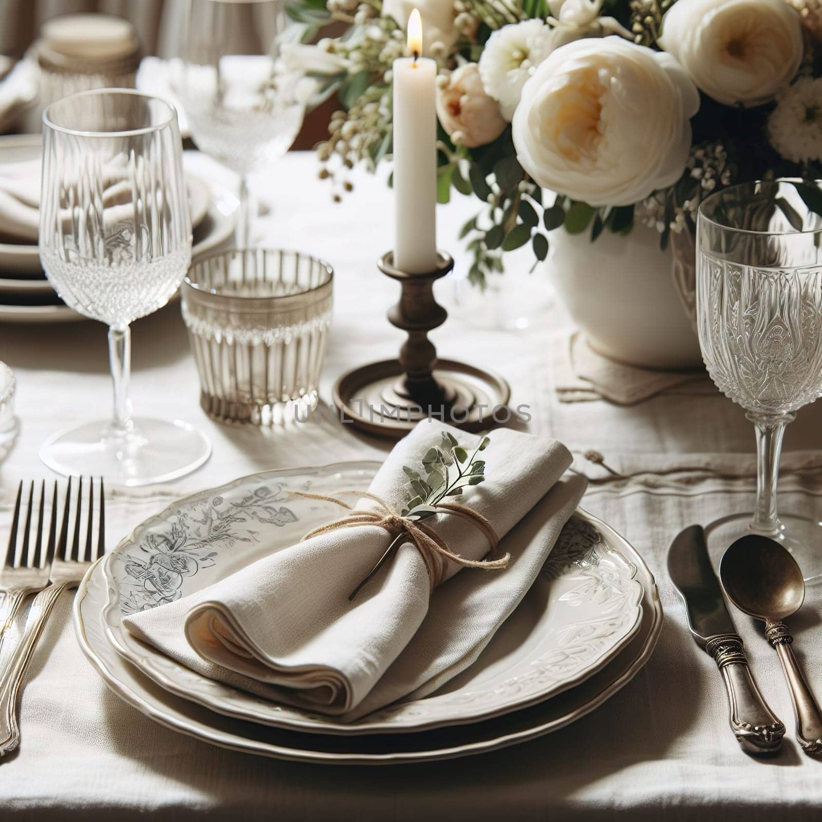 Beautifully set table for a romantic dinner by gordiza