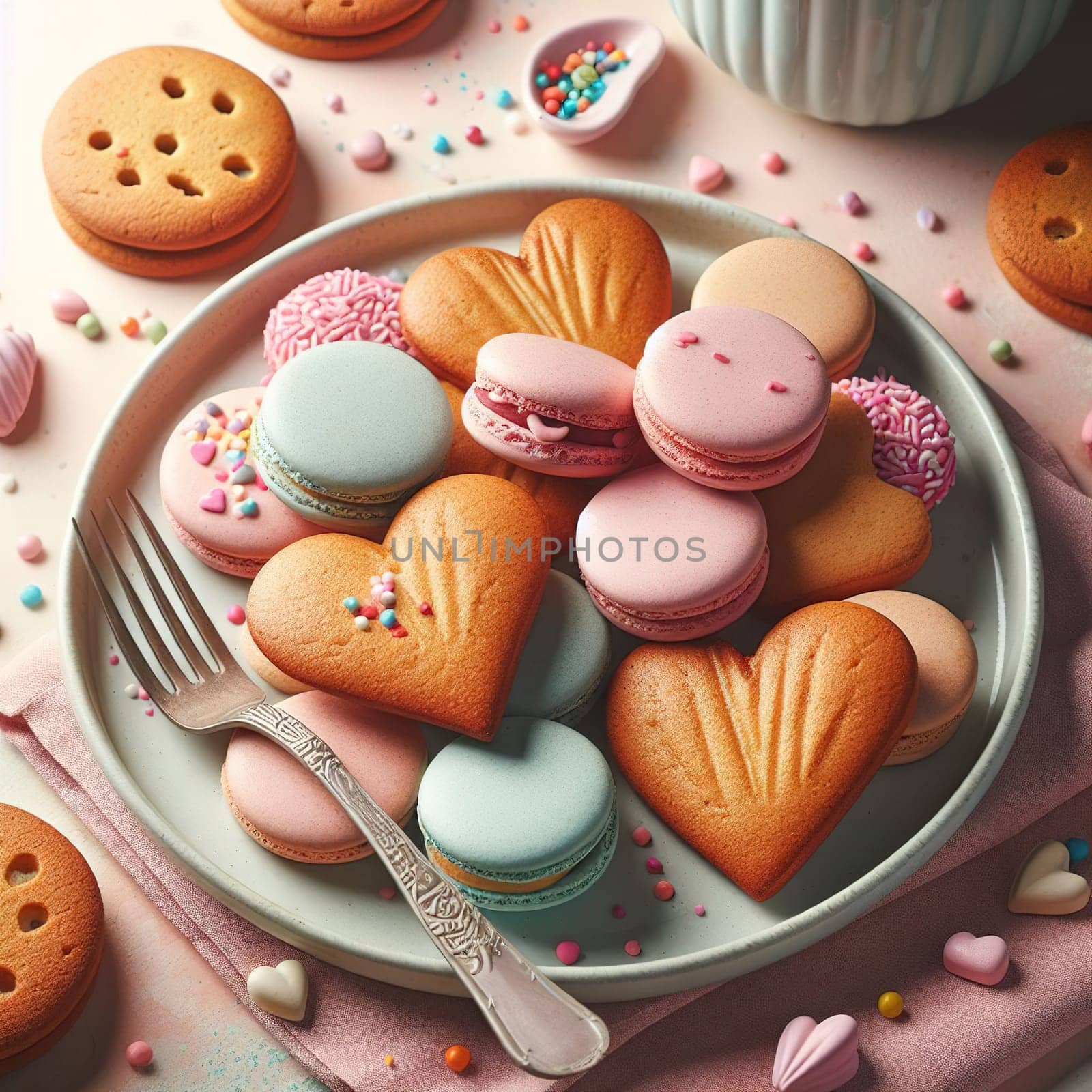 Heart-shaped macaroons. High quality illustration