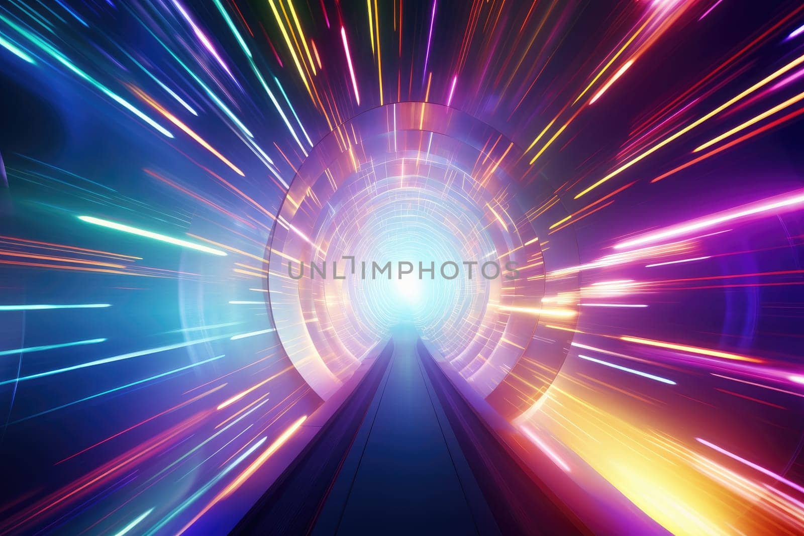 Abstract futuristic background Data light Transfer. technology concept. Futuristic cyberspace background. Generative AI by itchaznong
