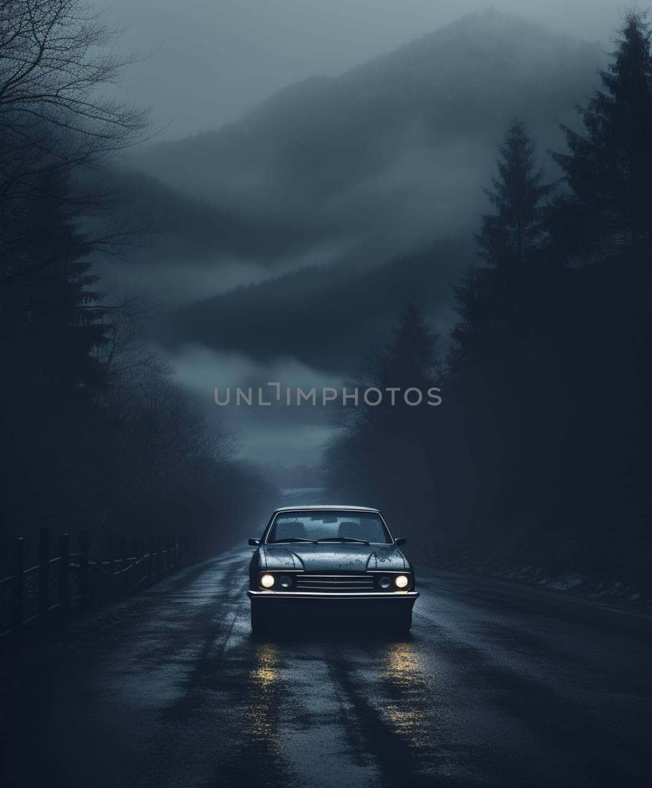 retro car on the road by Andelov13