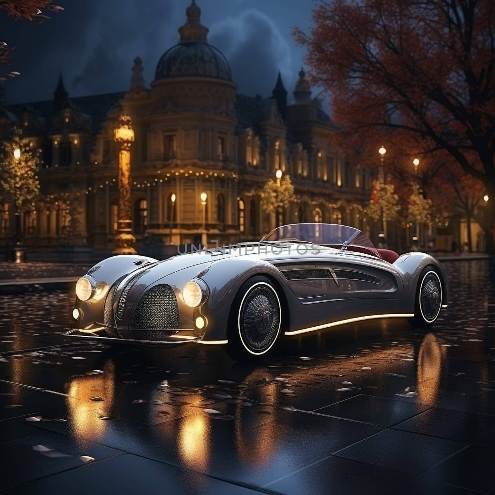 Supercar in cinematic lighting. 3D illustration by Andelov13