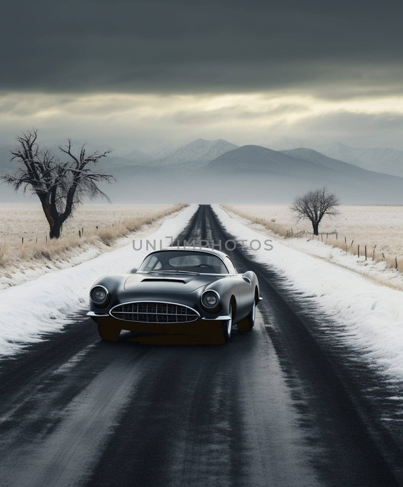 Awesome jet black vintage race car - 3D Illustration by Andelov13