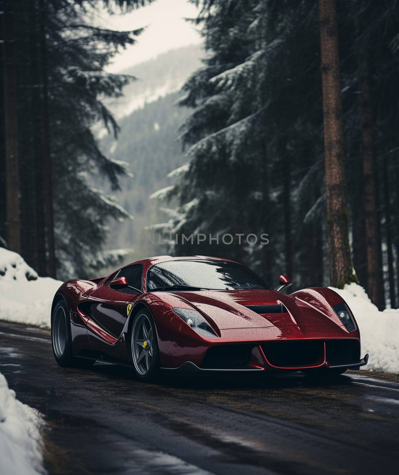 Metallic red modern super race car - 3D Illustration. High quality photo