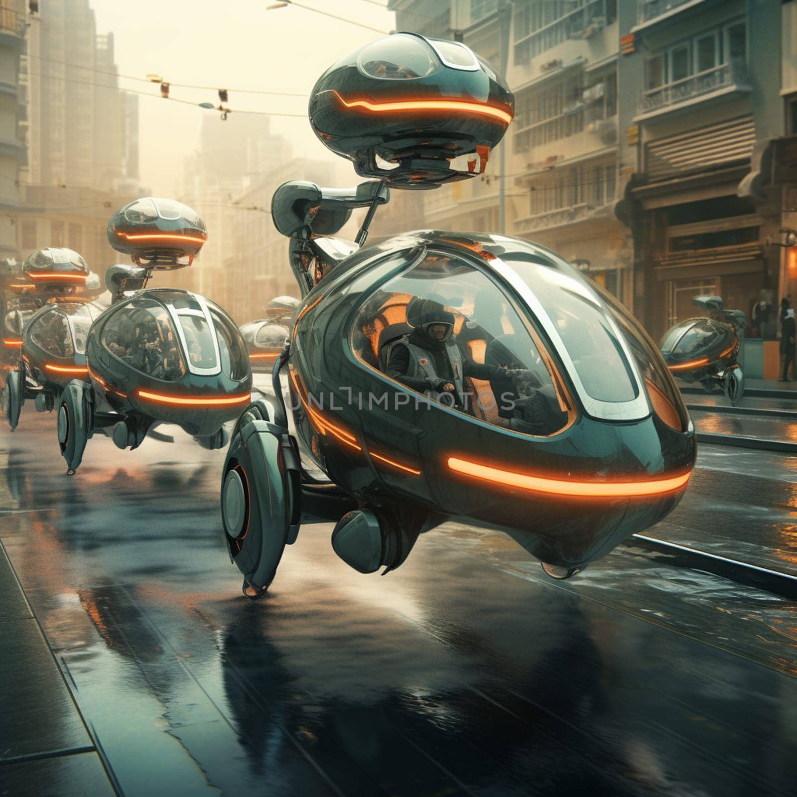 Concept of a passenger drone. City transport. Air taxi. 3d illustration by Andelov13