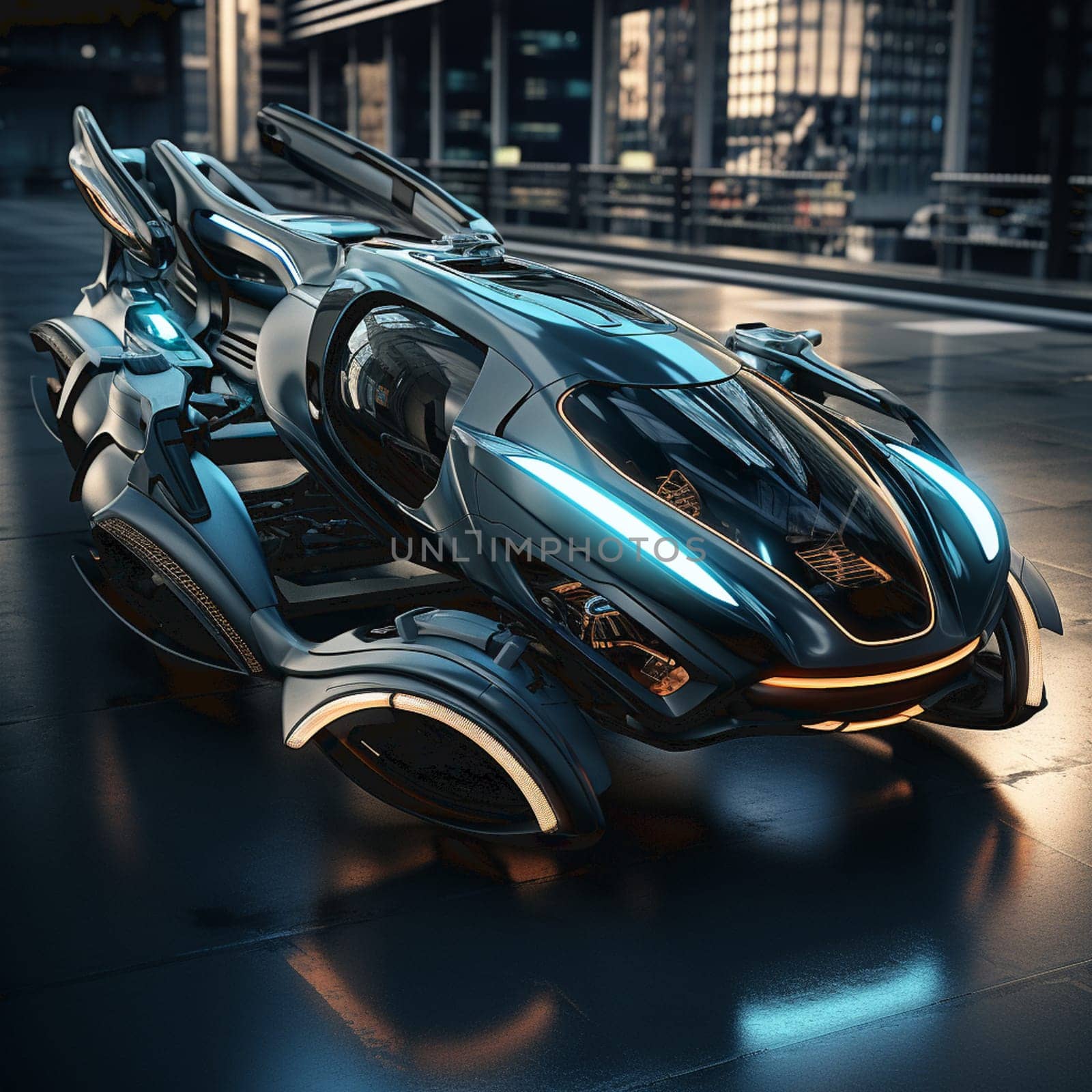 Futuristic car technology concept with wireframe intersection 3D illustration by Andelov13