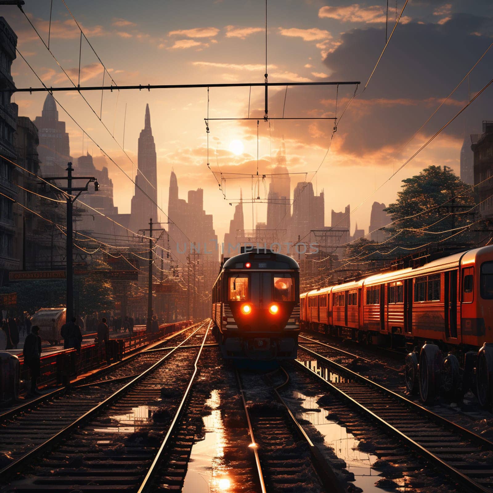 Artistic concept painting of a beautiful train, background illustration. 3d illustration.