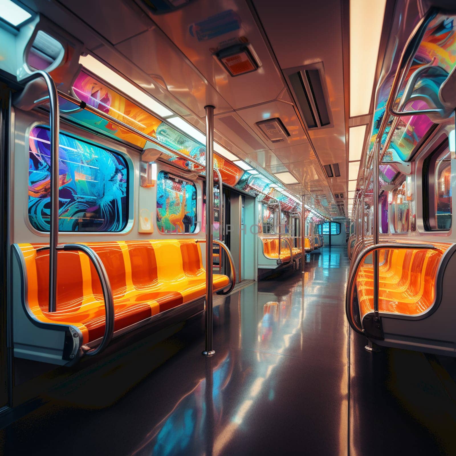 train modern bright interior in cartoon style. 3d illustration