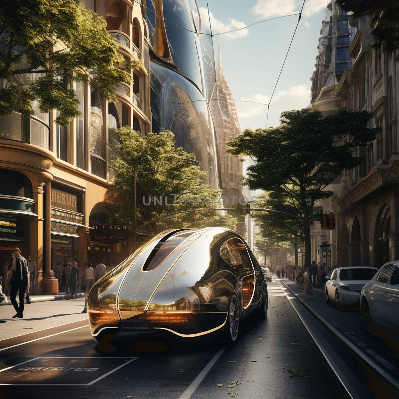 Futuristic car technology concept with wireframe intersection 3D illustration by Andelov13
