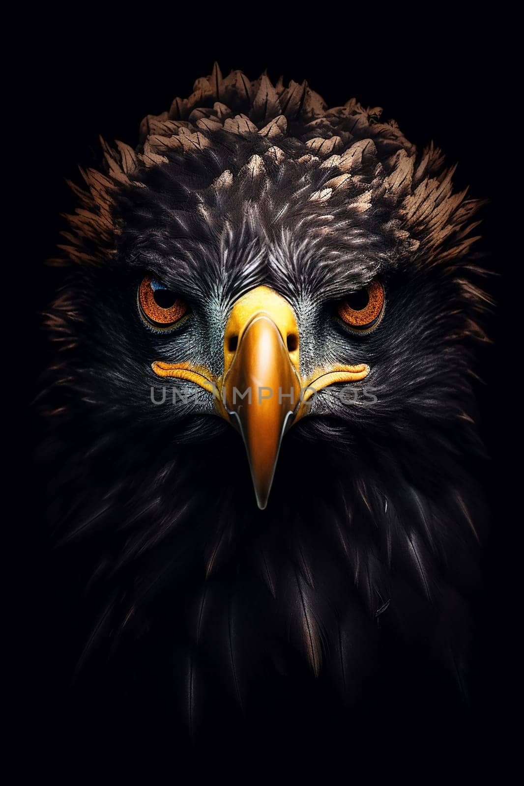 A Majestic american bald eagle closeup on black background