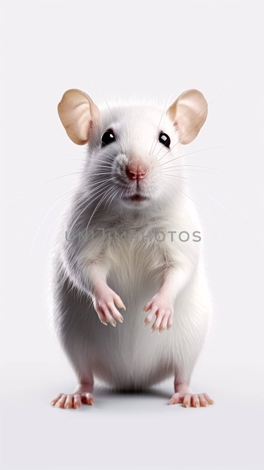An adorable and funny white rat mouse on white background - generative AI