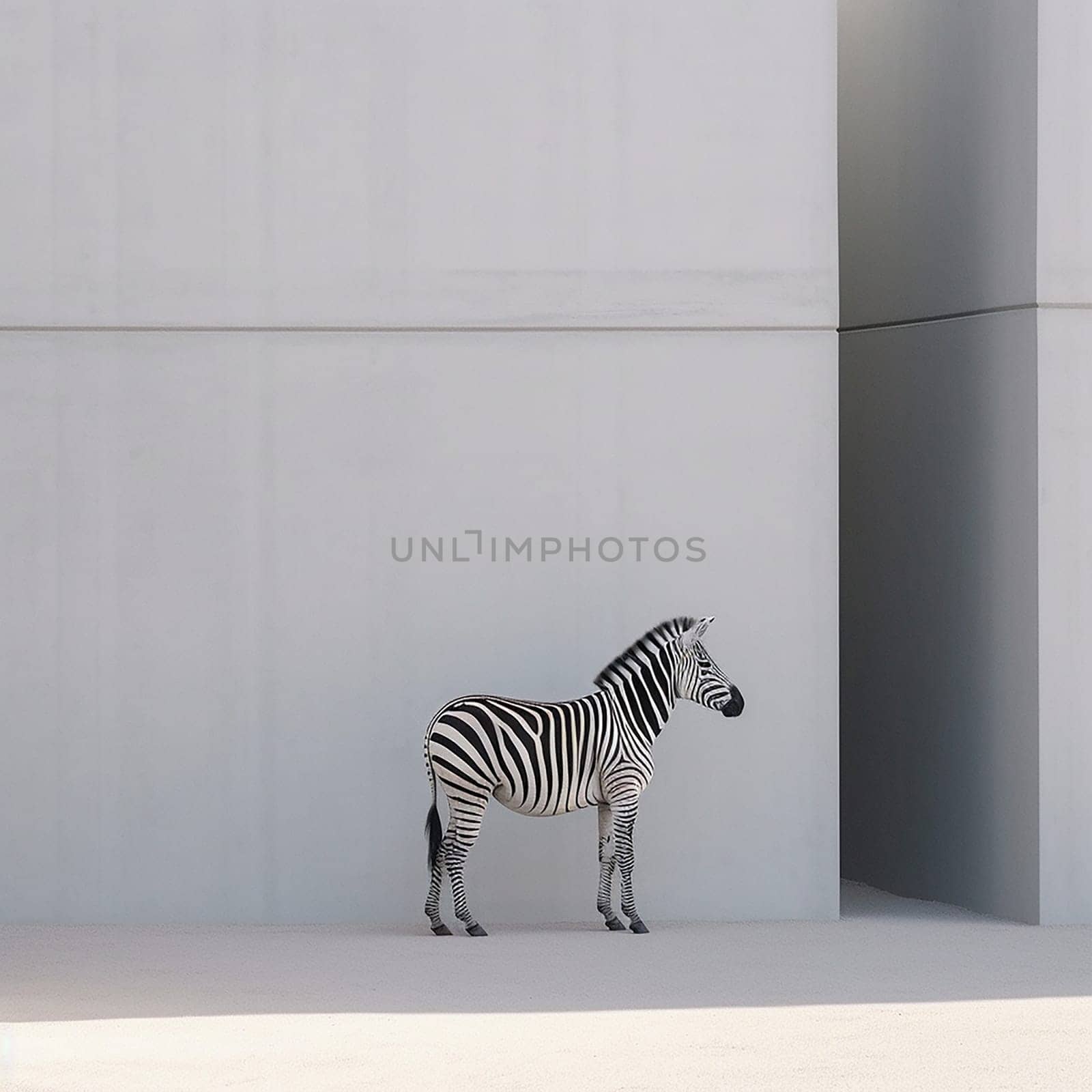 A wild african zebra near a building, on the street