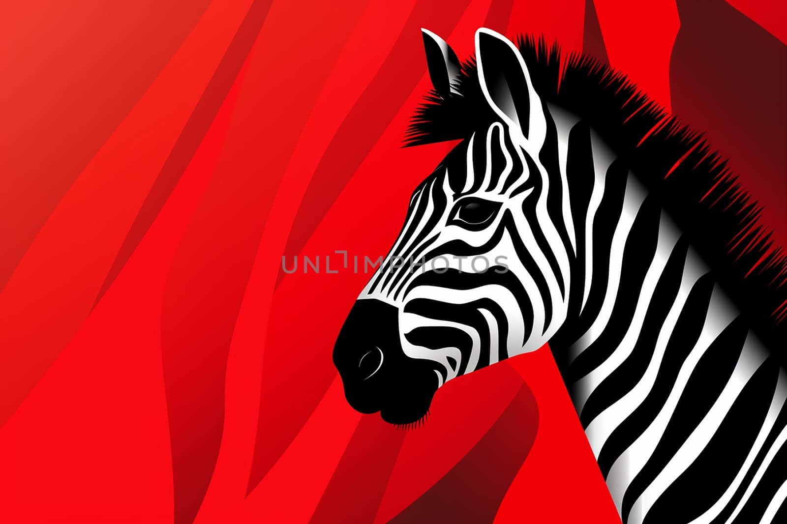 A vektor style of a wild african zebra cool red background
