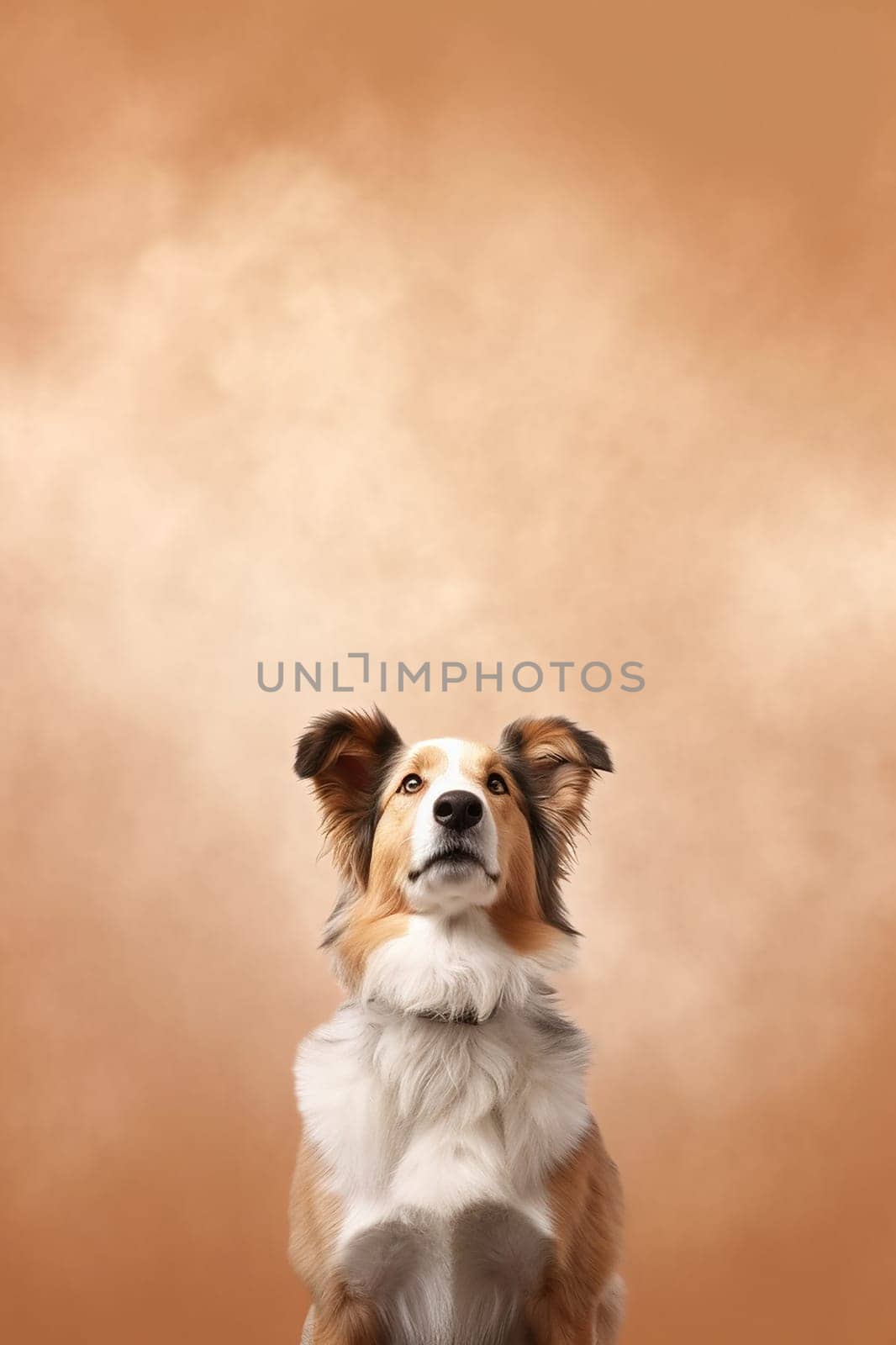A happy and funny dog looking in front, neutral background