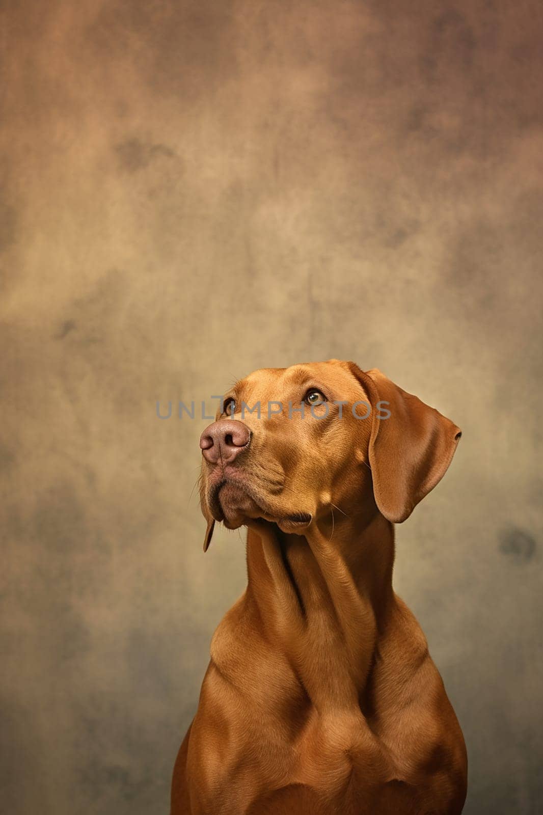 A happy and funny dog looking in front, neutral background