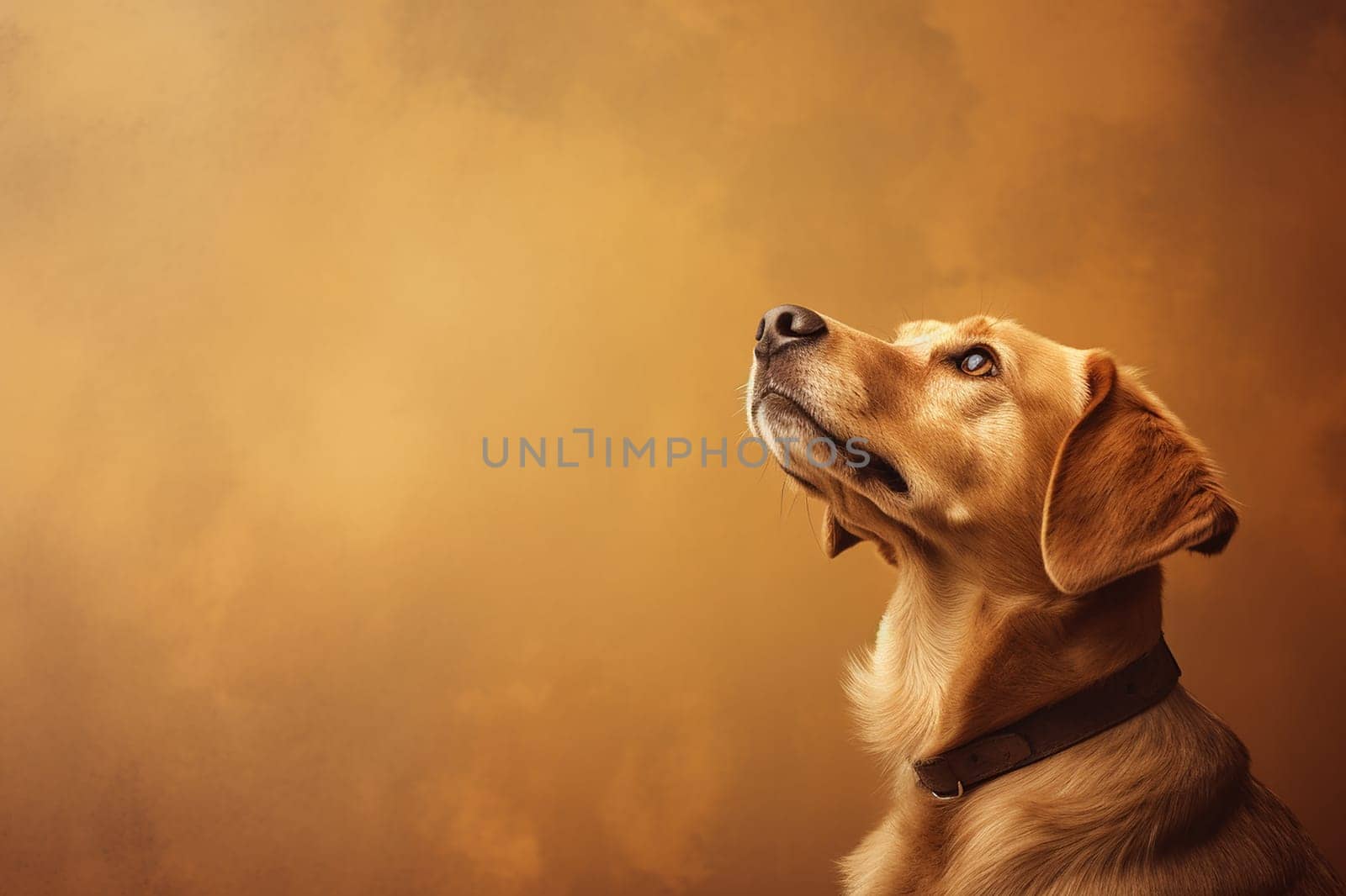A happy and funny golden retriever dog looking in front, neutral background