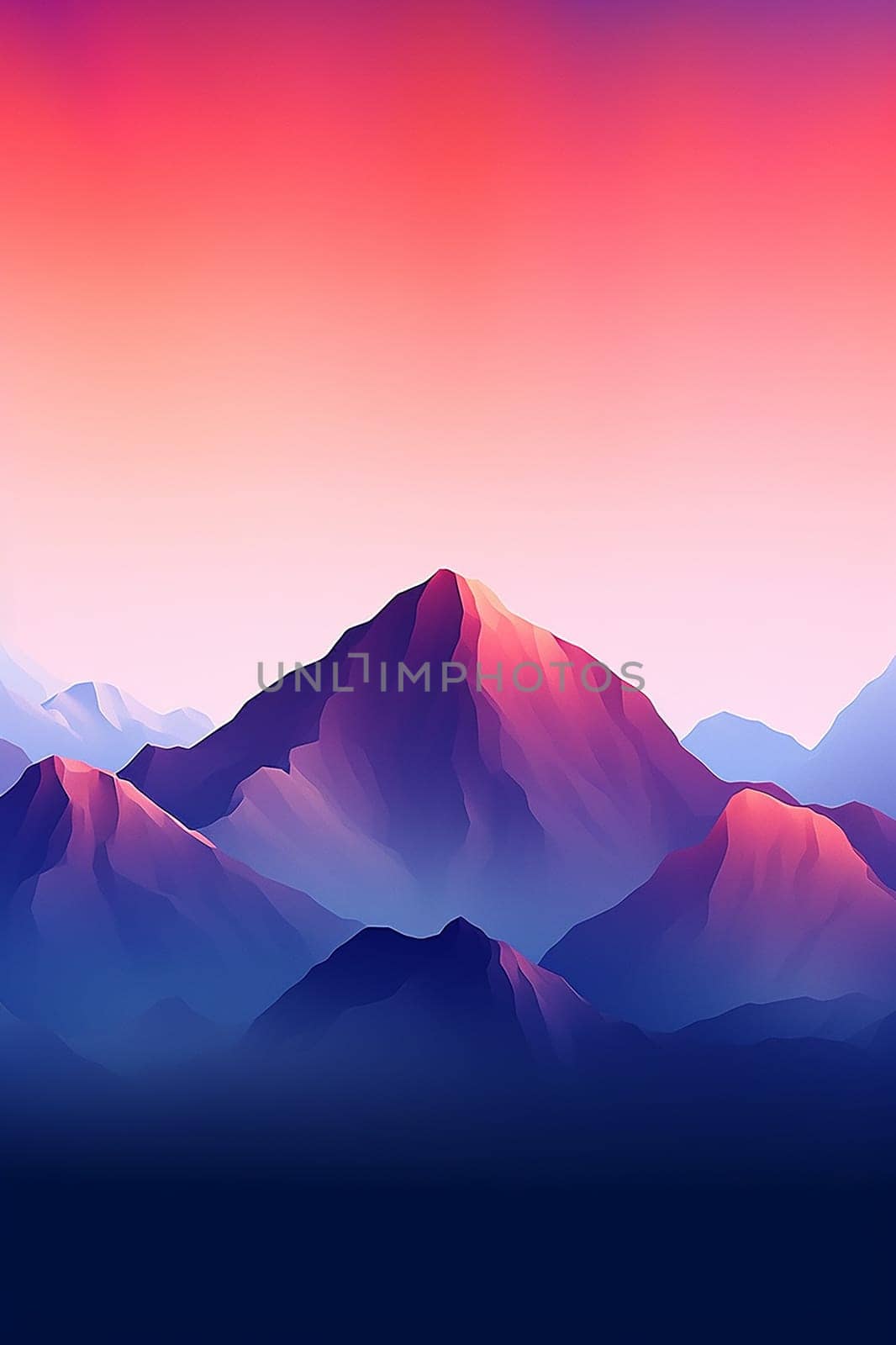 Sunset vector illustration of a mountain, silhouette of a nature hill, smartphone wallpaper