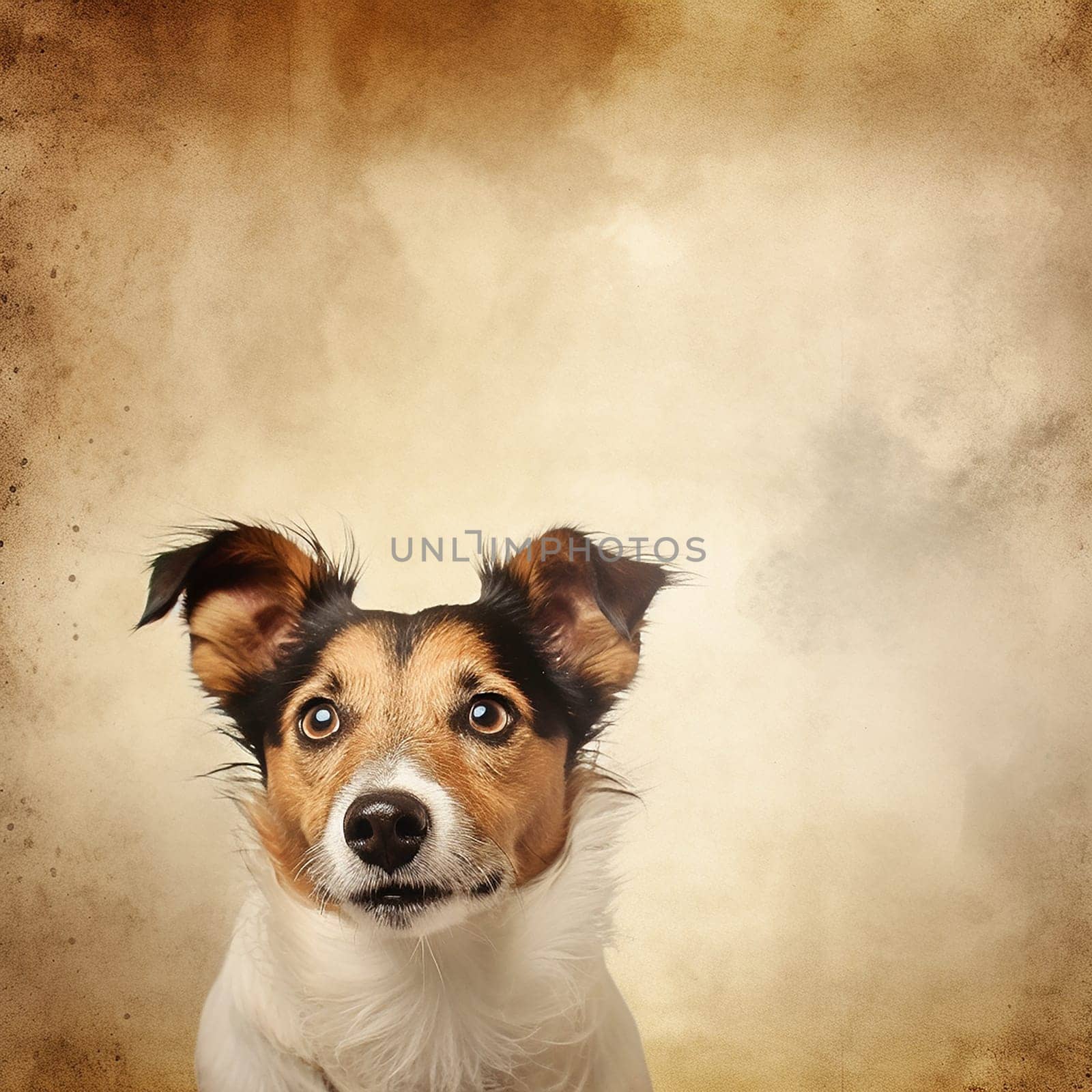 A happy and funny dog looking in front, neutral background