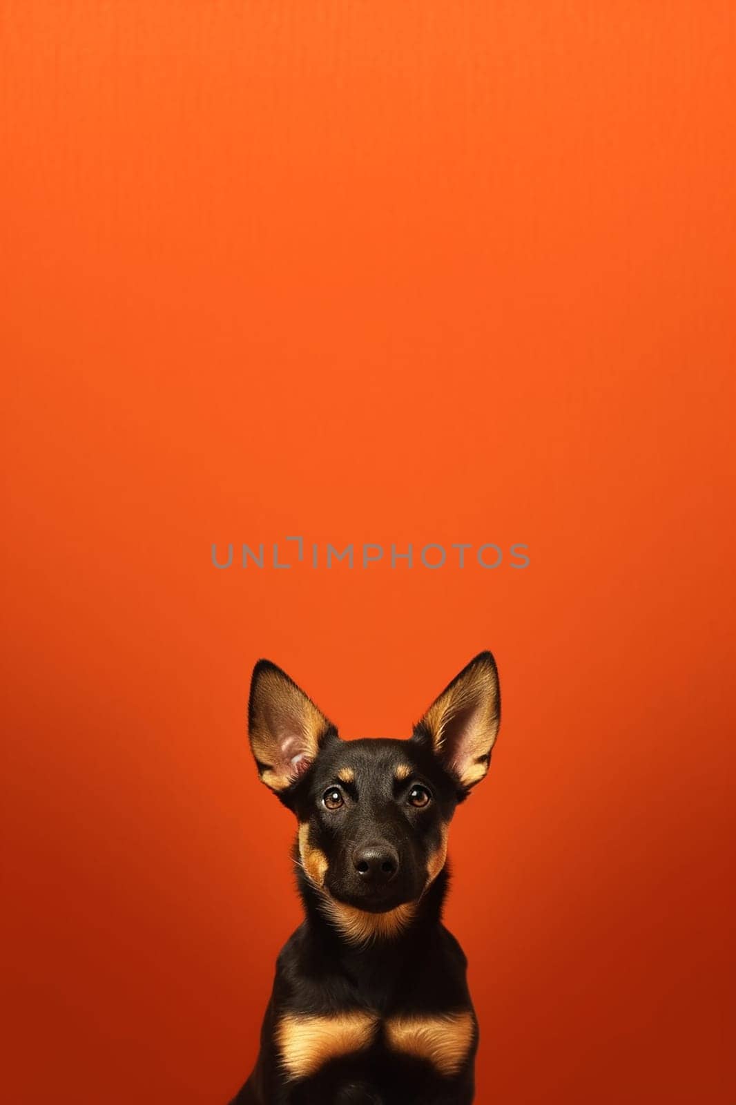 A happy and funny dog looking in front, neutral background