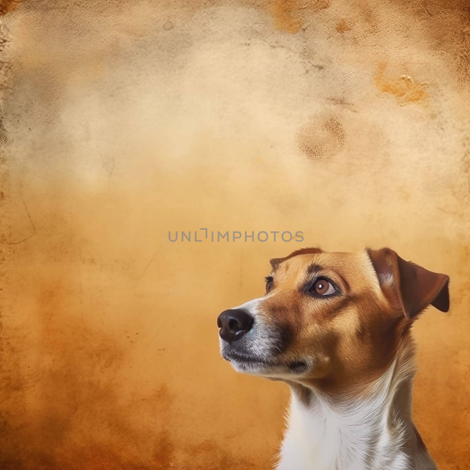 A happy and funny dog looking in front, neutral background