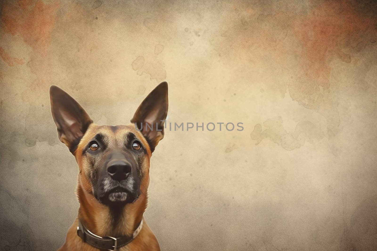 A happy and funny dog looking in front, neutral background