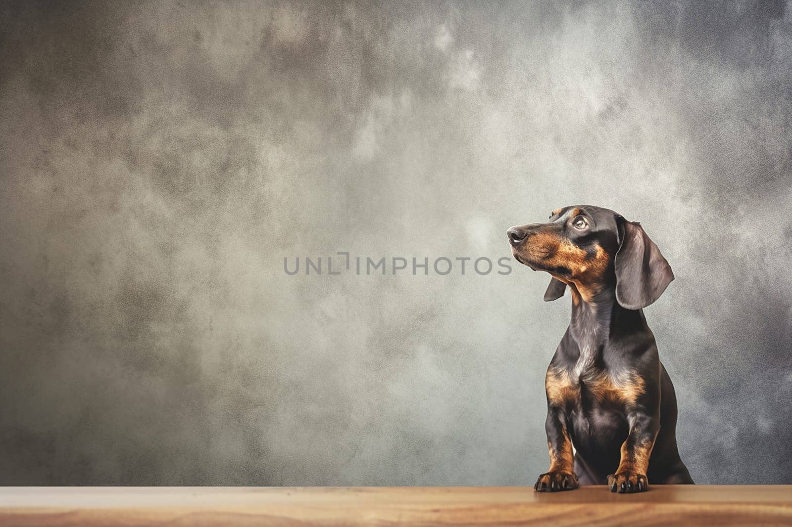 A happy and funny pincher dog, neutral background