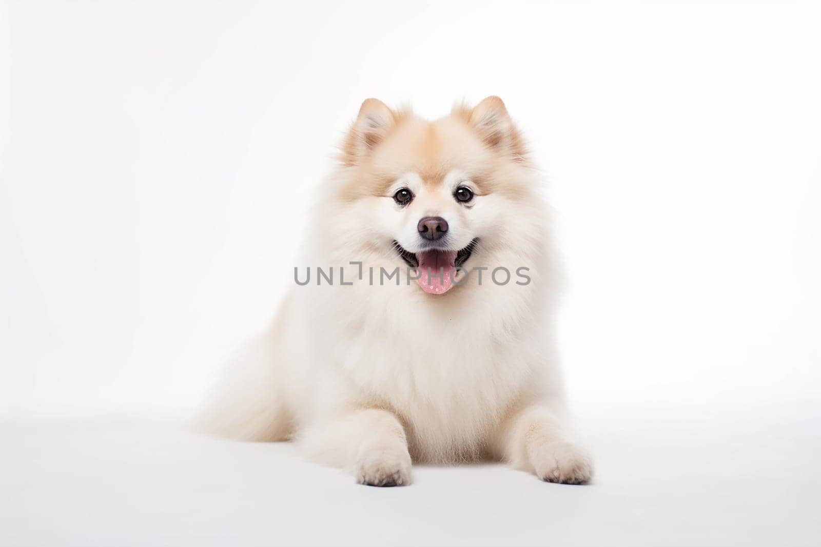 A happy and funny dog looking in front, neutral background